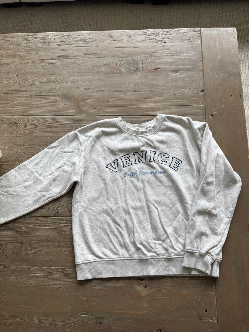H&M Light Gray Crewneck Sweatshirt with Blue Lettering